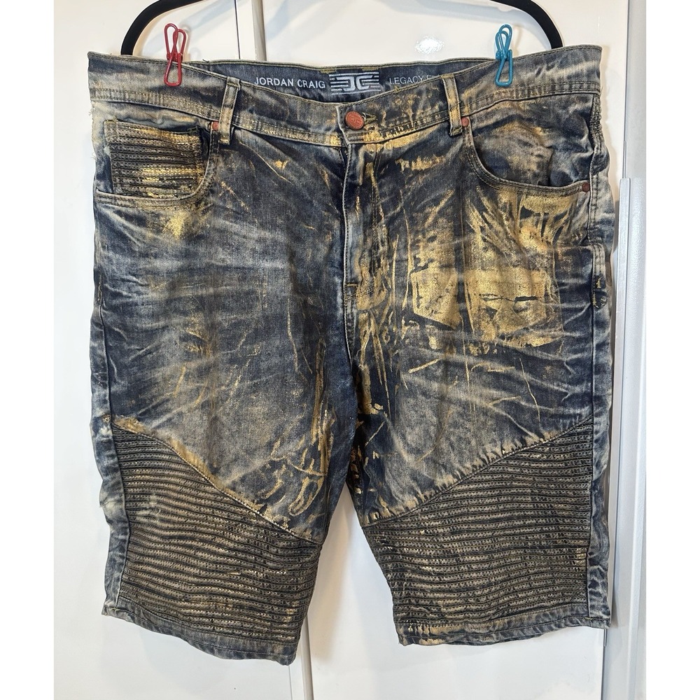 Jordan Craig Legacy Edition Men's Biker Jeans Shorts "Dipped in Gold"  Size 40